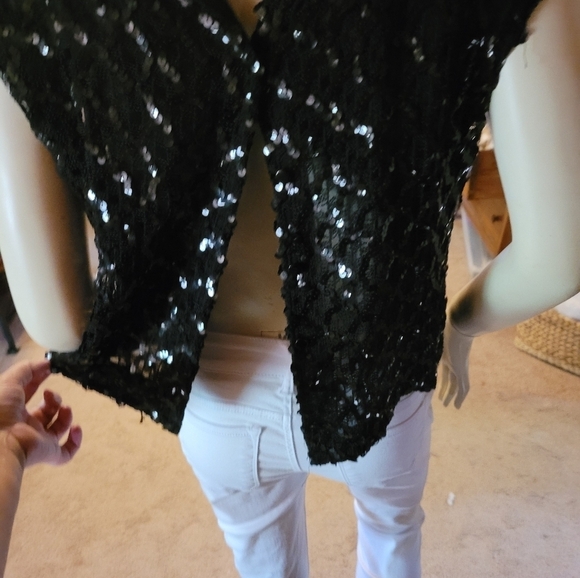 Vintage* Sequined Sleevless Top* Black* Sz L - Picture 3 of 5